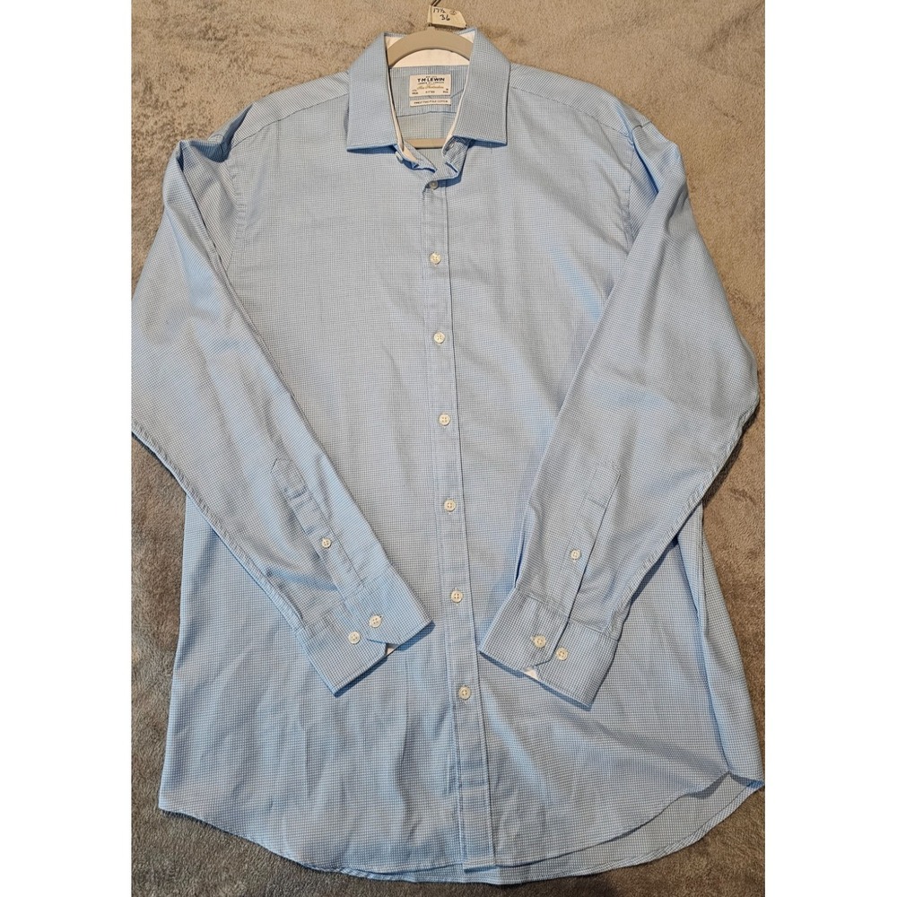 T.M. Lewin Mens Slim Fit Blue Long Sleeve Dress Shirt 17½ 38cm Finest Two-Fold